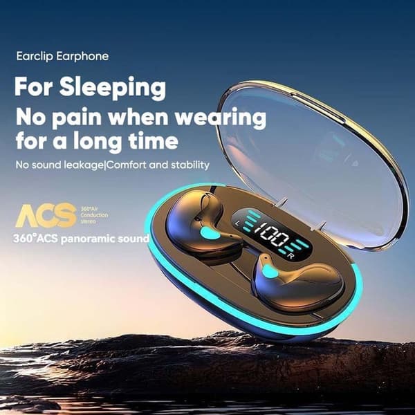 Knoglelednings Sleep Headphones - Bluetooth 5.3, Støjreducerende, LED Display Case (Sort)