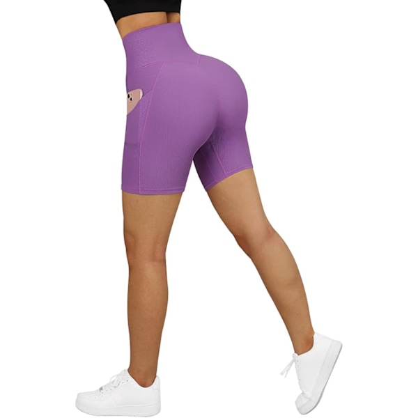 Kvinners Cross Workout Shorts med lommer 5\" Høy midje Booty Biker Short