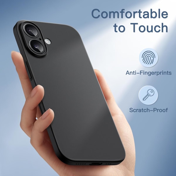 Ultra Slim Deksel for iPhone 16 Plus 6.7 Ih, Full Kamerabeskyttelse, Lett Matt Finish PP Hardt Minimalistisk Deksel (Svart) Svart