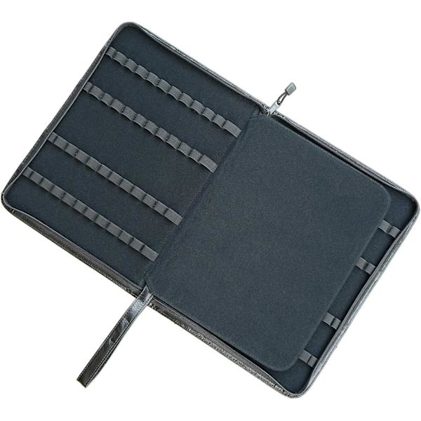 Rel Leer n Cse for Fountin n/Rollerbll n, Genuine Cowhide Holder Pouch Bg for 4 ns, Fit in Vrious Size Lrge Cpcity Office Black-46 Slots