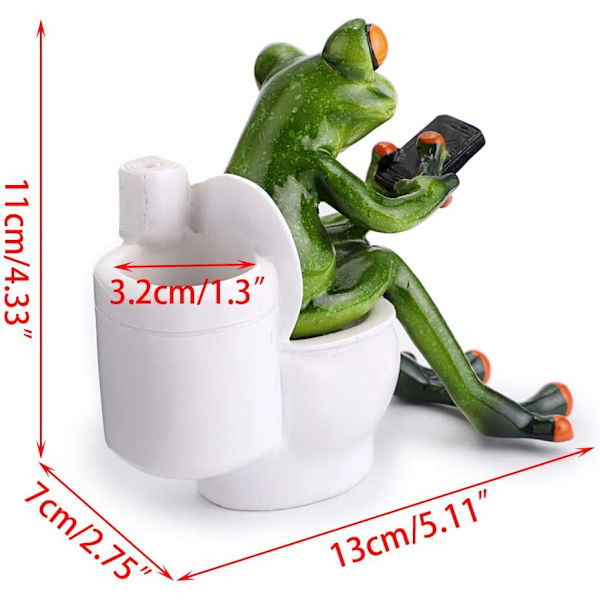 Harpiksfigur av harpiks, 3D-håndverk, morsom grønn frosk som skriver tekstmelding på toalettet, personlig dyrefigur, samleobjekt, froskehåndverk, blyantholder