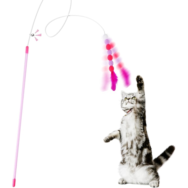 Kattfjäderleksaker, Mjuk Kattspöleksak med Klocka Pompom Kattspö Interaktiv Kattleksak Träningsleksaker Kattretleksak för Innekattunge