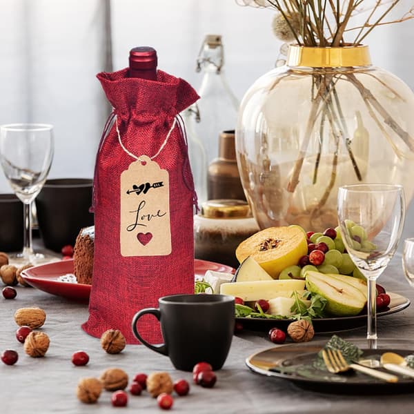 Vinpåsar, 12 stycken, jute, jutepåsar, vinflaskor, presentpåse, vinflaska, bordsdekoration, presentpåse (röd)