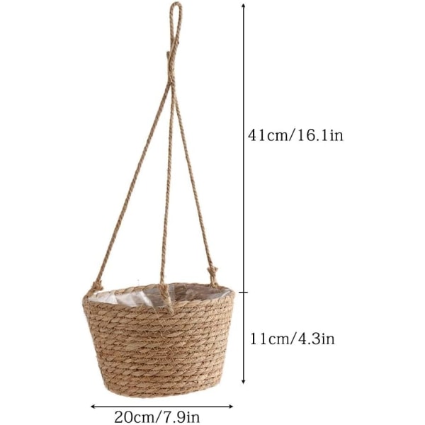 Växtupphängningar Hängande korg Jute rep Hängande blomkorg Korgkorg Fällbar sjögräs Blomkruka Macrame växtupphängningar Suckulent Krukväxt 3