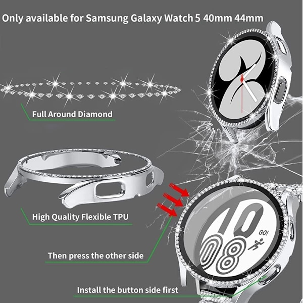 Bling Band+ Etui Kompatibel med   Galaxy Watch 7 40mm/44mm, Dame Erstatning Dressy Rem & Cover til   Watch 7 Sølv 40mm Sølv 40mm