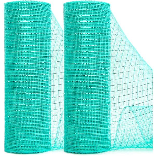 2 rullar mintgrön nätband, 10 tum x 30 fot (10 meter) varje rulle, metallisk