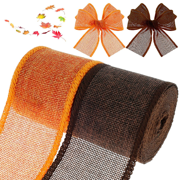 2 rullar Burlap Wired Ribbon, Handgjord linne Ribbon Roll Wired Edge