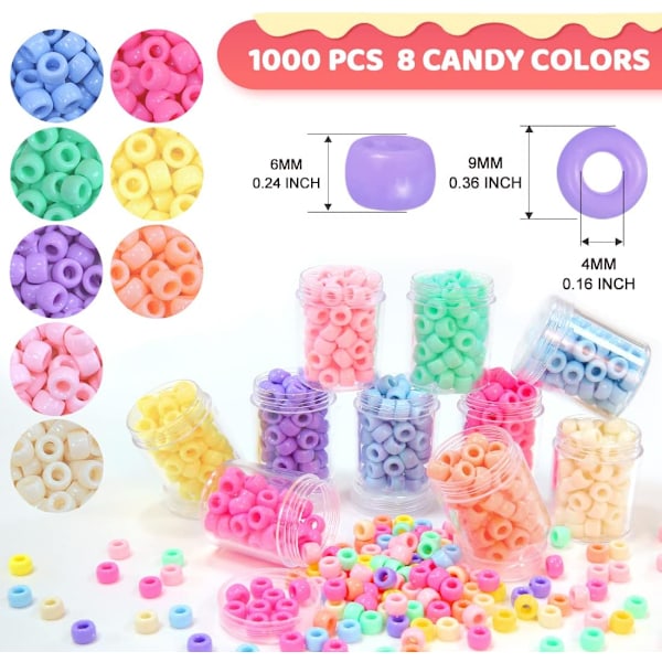 1000 Macaron Candy Pony Perler - Perler til håndværk, hårperler