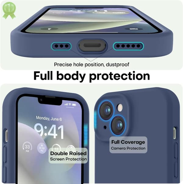 iPhone 14-deksel i førsteklasses silikon med mikrofiberfôr, støtsikkert - Gul
