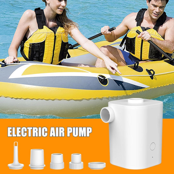 Uppblåsbar luftpump, uppladdningsbar sängmadrassuppblåsare med 5 munstycken, 30000 rpm snabb luftpump för poolflottörer, simringar, luftmadrasser, luft