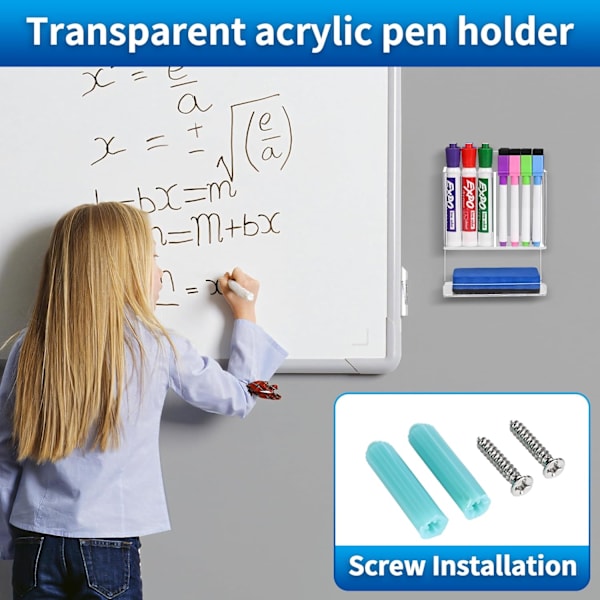 Torr raderpenna hållare, väggmonterad penna hållare för fjärrkontroller, smink, akryl penna hållare för whiteboard, kontor, klassrum, väggmonterad penna hållare