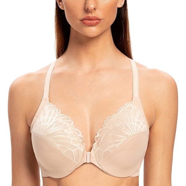 Kvinnors Racerback Front Closure Full Coverage Ovadderad Plus Size Bygelbehå