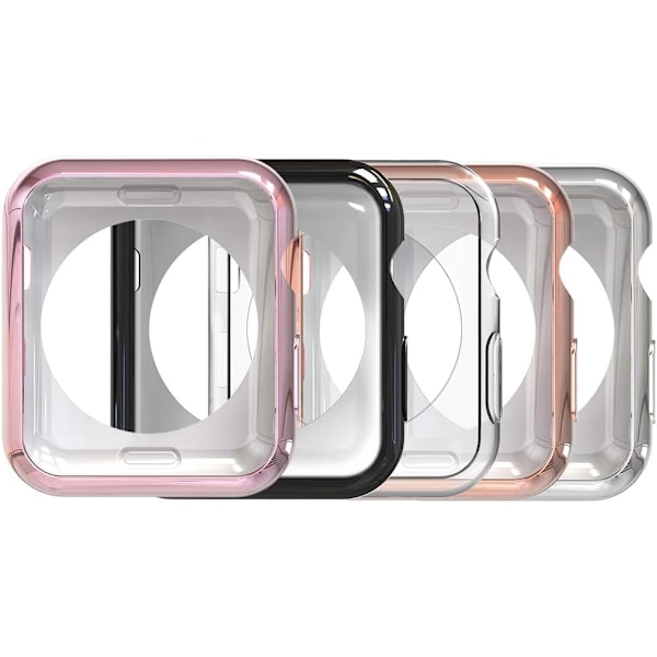 5 KPL Pehmeä Takakuori Yhteensopiva Apple Watch Series 9 8 7 (41mm 45mm) Series 6 SE 5 4 (40mm 44mm) Series 3 2 (38mm 42mm) kanssa, Kirkas/Musta/Pinkki/Ruusukulta