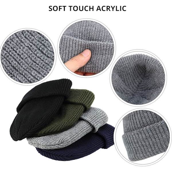 4 stk. Trawler Beanie Watch Hat Rul op Kant Skullcap Fisker
