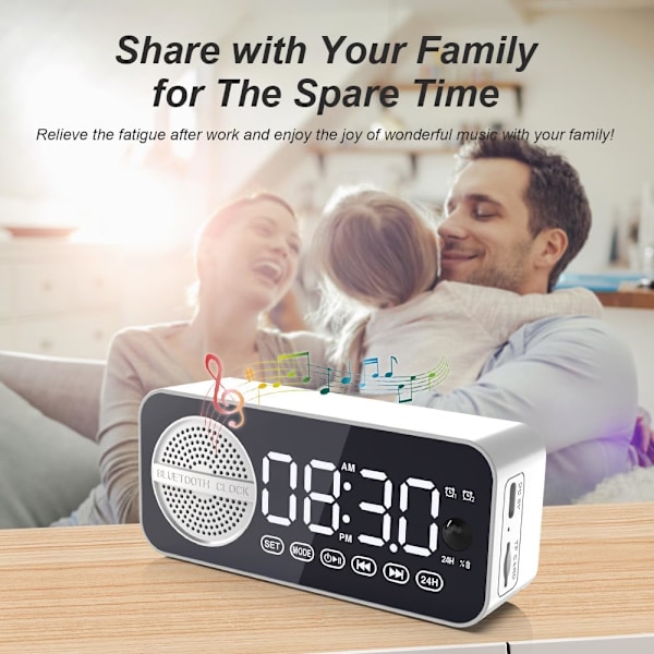 Digital LED-väckarklocka med trådlös högtalare, dubbla  för sovrum/tunga sovare/vuxna/tonåringar, Bluetooth-högtalare stödjer TF-kortuppspelning FM-radio