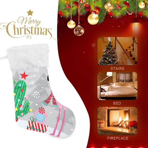 Julklapp, personliga julklappsstrumpor 2-pack Jul Flamingo Kaktus Växt 45,7 cm Julstrumpor Hängande Ornament Eldstad