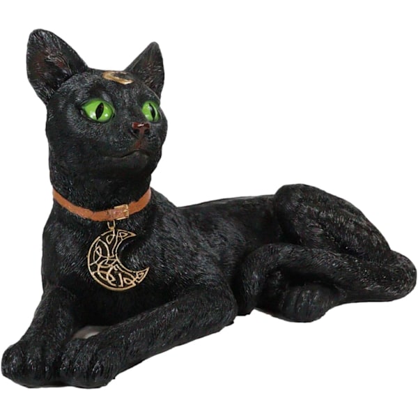 Ebros Gift Witching Hour Wicca     Grönögd svart katt med halvmåne halsband Figurine 12\" Lång Mystisk Häxor Wicca Ockult Kattkatter