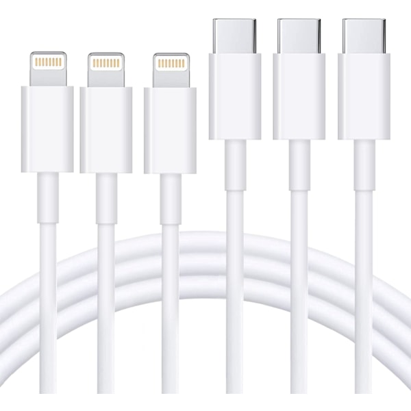USB C till Lightning-kabel 3-pack 3FT [MFi-certifierad] iPhone snabb