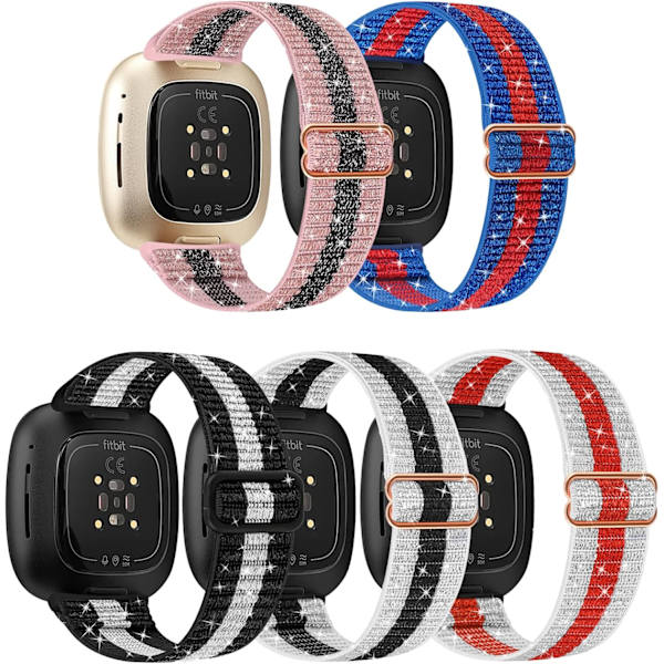 5-pack justerbart elastiskt band kompatibelt med Fitbit Versa 3/Sense