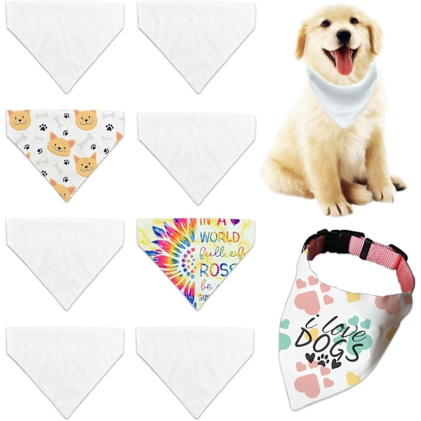 8 Packs Sublimation Blank Dog Bandana Over Collar, Pet Collar Sip-On Bandana Blank ize White Polyester DIY for Dog Cat Extra Small, Small, Medium