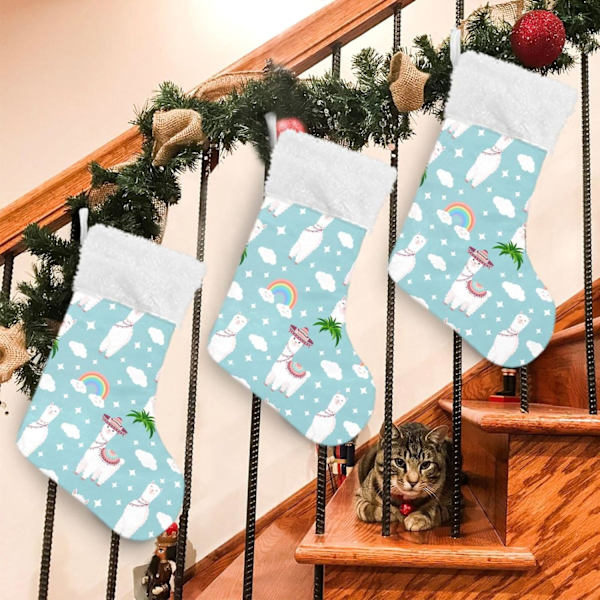 Julklapp, Personliga Julklappsstrumpor 2-pack Söt Alpacka Regnbåge 45,7 cm Julstrumpor Hängande Ornament Eldstad för Träd