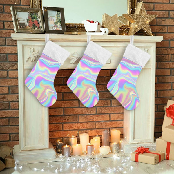Julklapp, Personliga Julklappsstrumpor 2-pack Holografisk Regnbåge Tie Dye Swirl Färggradient 45,7 cm Julstrumpor Hängande