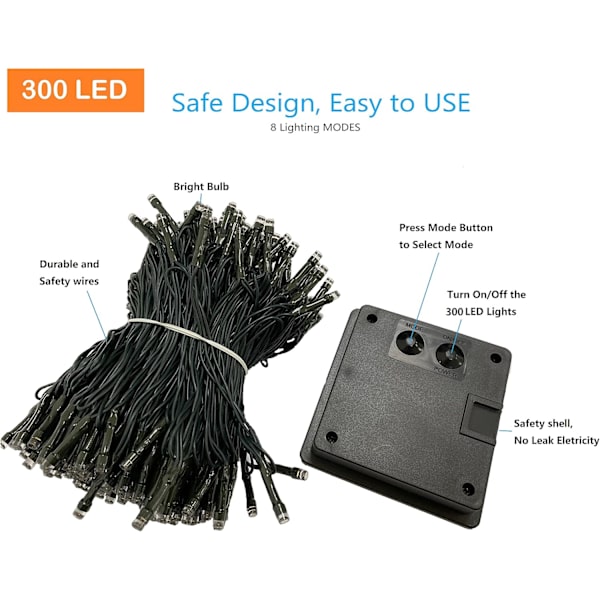 Överlängd solcellsjulbelysning utomhus 2PACK Totalt 210FT 600LED solcellsjulbelysning, vattentät utomhusljusslinga med 8 lägen