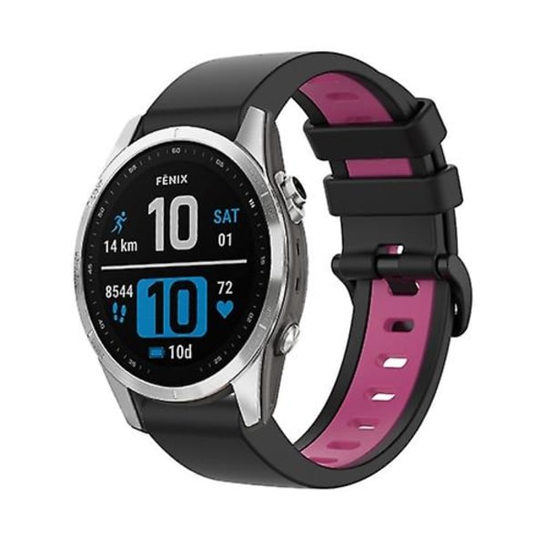 Til Garmin Fenix 7 22mm Silikone Sports Tofarvet Rem Black-Pink