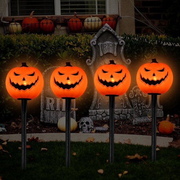 Halloween græskar sti afmærkning lys udendørs, 7Ft sti lys med 4 græskar afmærkning lys og 5 C7 LED lys pærer (1 reserve) til Halloween 4