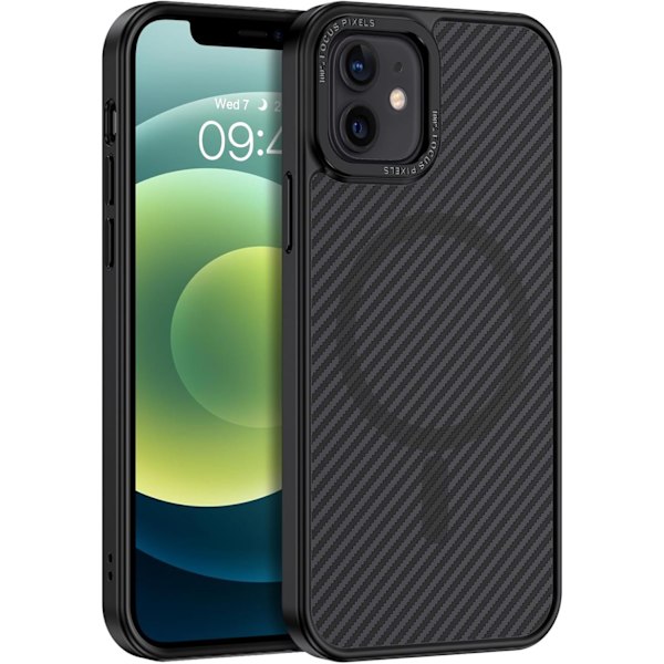 Hiilikuitu iPhone 12/12 Pro Ohut Sileä Iskunkestävä Kotelo MagSafella, Musta Musta
