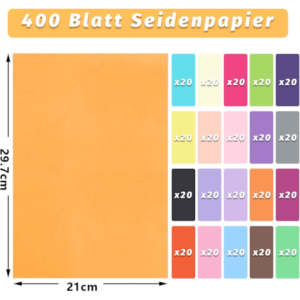 Färgglatt silkespapper - 400 ark för DIY-hantverk