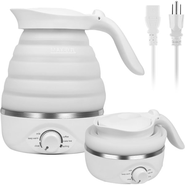 Vikbar Elektrisk Resekokare - Livsmedelsgodkänd Silikon, 850W Snabb Kokning, 700ml (Vit)