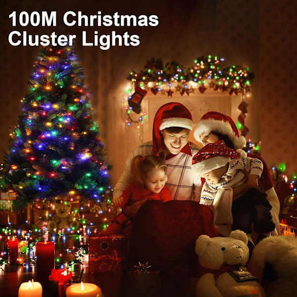 Julelys med fargeskift, 328FT 800 LED juletrærlys utendørs med 8 moduser og timer, RF fjernkontroll vanntett RGB RGB