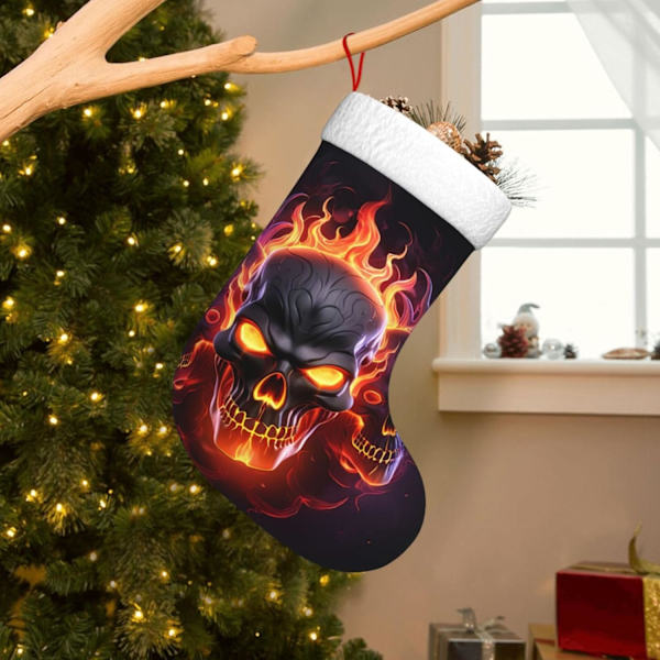 Flaming Skulls Mörka Rymden Julstrumpor 17,7 tum, Mjuka Julstrumpor Klassiska Presentbehållare för Festlig Semesterbrask Dekorationer Familj