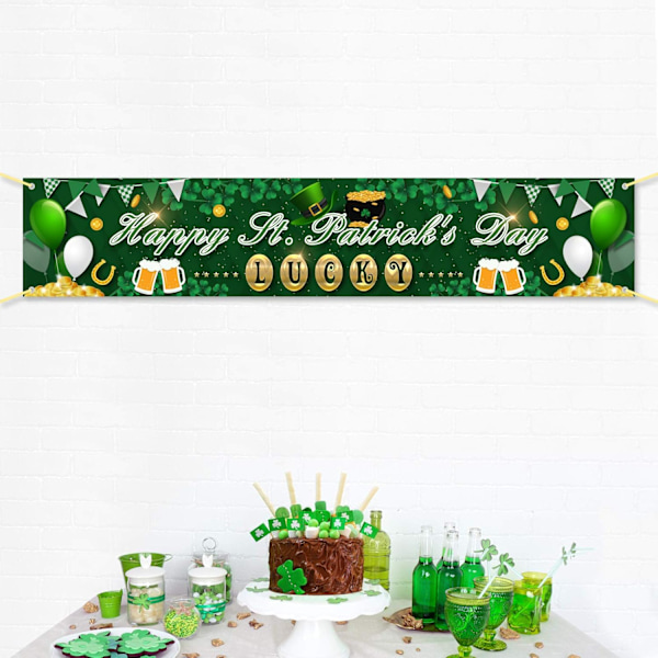 St. Patrick's Day Banner og Bordløber - Shamrock Dekorationssæt