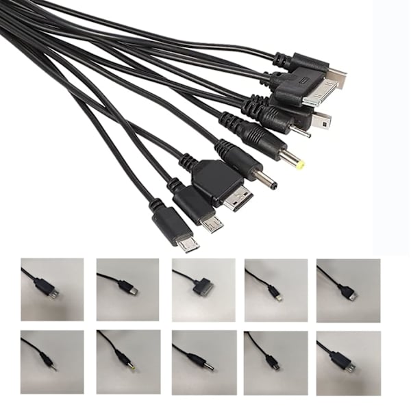 10 i 1 Universal USB-kabel, Multi-opladningskabel Kompatibel