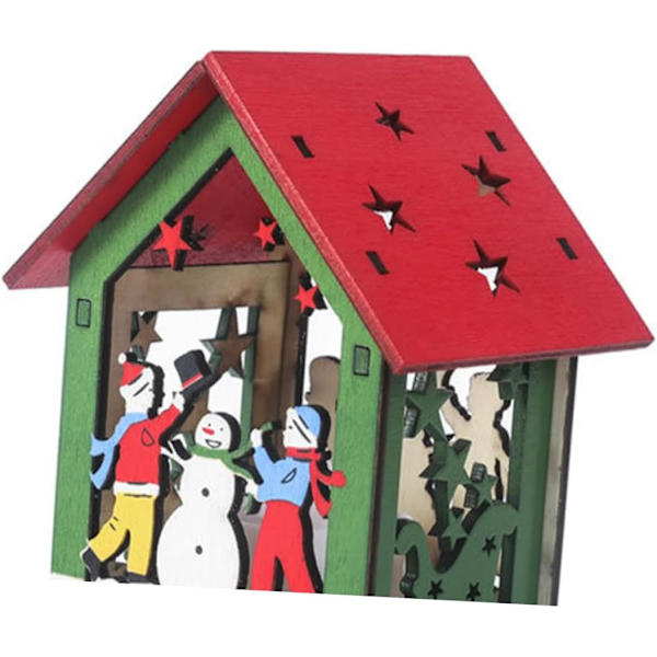 Julgransprydnader Miniatyr Julby Lyser Upp Träjulhus