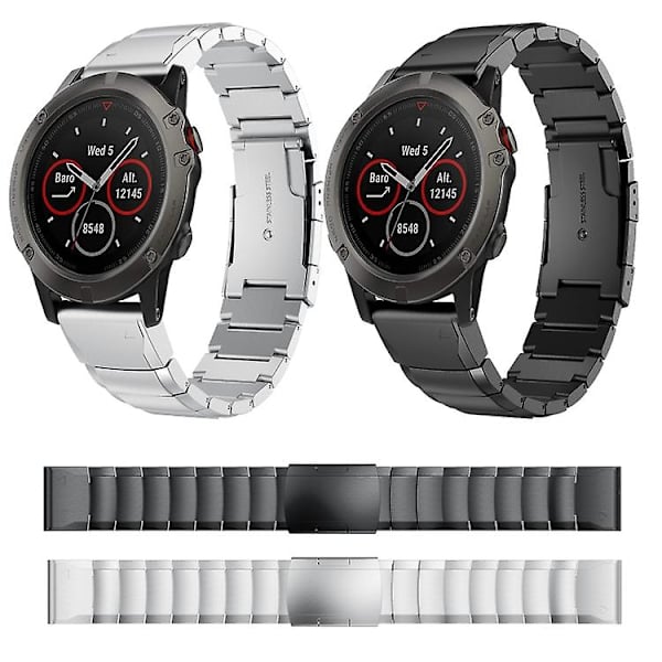 Til Garmin Fenix 5x Sapphire 26mm Skildpadde Skal Rustfrit Stål Urrem RWH Sliver