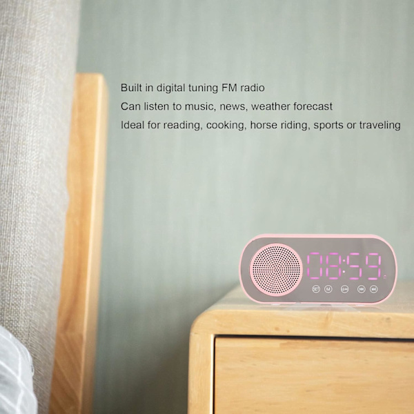 Digitalt vækkeur, lille bordur Bluetooth 5.0 urhøjttaler HiFi LED spejlskærm Micro USB opladningsur Radio Smart ur til soveværelse,