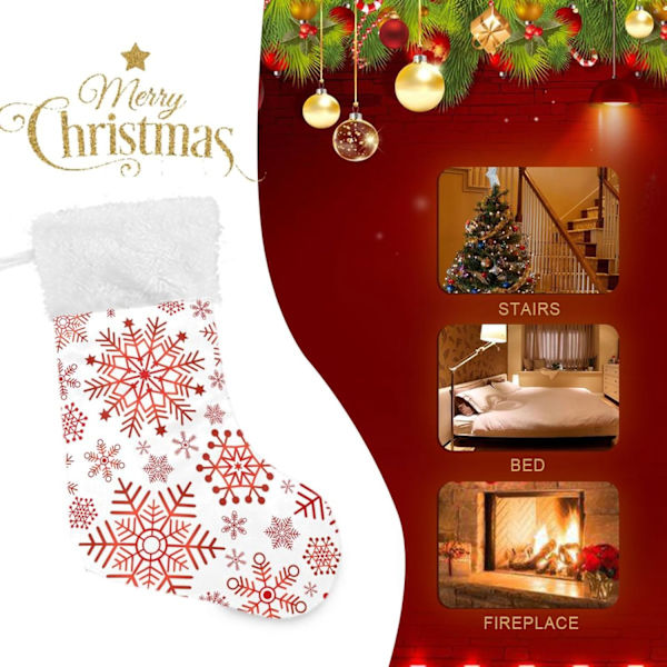 Julklapp, personliga julklappsstrumpor 2-pack Jul Röd Klassiska Snöflingor 45,7 cm Julstrumpor Hängande Ornament Ka