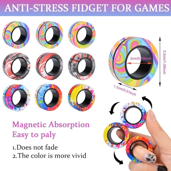 Magnetisk Ringsæt - Fidget Legetøj til ADHD & Stresslindring - Påskegaver til 8+ Børn 3 stk