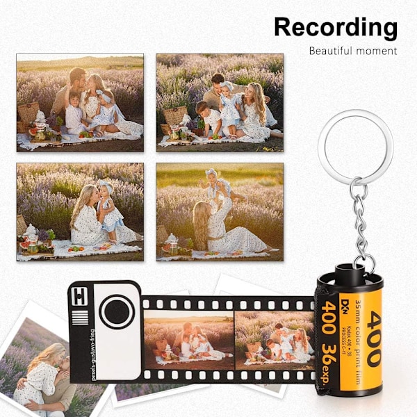 JEWEW Personlig foto nøglering med 10 fotostykker gravering print kamera filmrulle coaches nøglering auto billedalbum nøglering gave