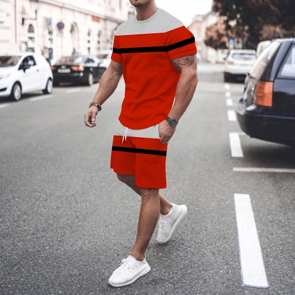 2023 Herr Patchwork Färgblock Print Tracksuit Set 2-delad Jogger Sweatsuits