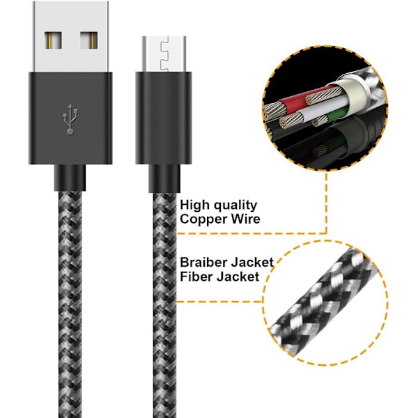 Micro USB-kabel Android-lader [6-pakning 5 fot] Nylonflettet hurtig