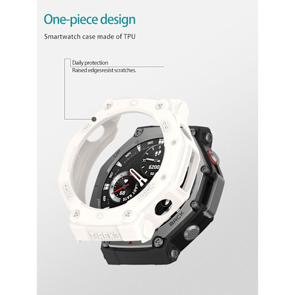 Kotelo Amazfit T-Rex 3:lle, TPU-suojakuori, helppo asentaa, pudotuksenkestävä, naarmuuntumaton, suojakotelo Amazfit T-Rex 3 -älykellolle (valkoinen) Valkoinen