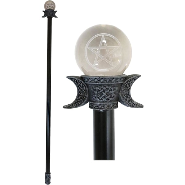 Ebros Wiccan Triple Goddess Sacred Moon Pentagram Star Glass Sphere Handle Decorative Prop Walking Swagger Cane med färgglada LED-lampor Macabre