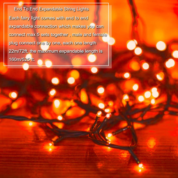 Halloween ljusslingor utomhus inomhus, 8 belysningslägen 320LED 35M/115Ft Twinkle Lights Dekoration Plug-in Vattentäta lampor Fe-ljus för