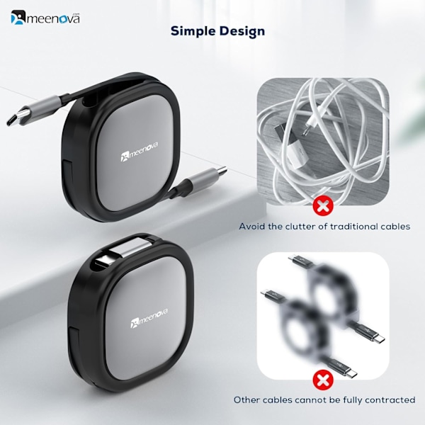 Indragbar USB C-kabel, Mini 60W USB C till USB-C PD Snabbladdning + Apple Watch-laddare, 2 i 1 USB C till Ligh-tning Reseladdningskabel