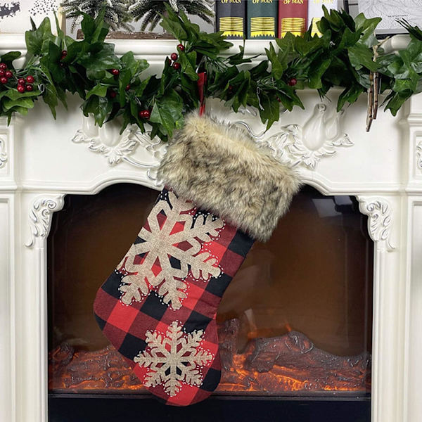 Julklappsstrumpor, Julstrumpor, Julklappspåsar, 2021 Nya 4 st 18 tum Röd och Svart Buffelrutig Klassisk Tomte Snögubbe Rensa Jul C