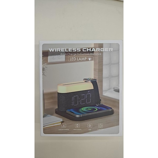 Vekkerklokke med multifunksjonell mobiltelefonklokke Trådløs lading 15W Maks Touch-senglampe, 3 farger nattlys, sovetimer for grå S26W